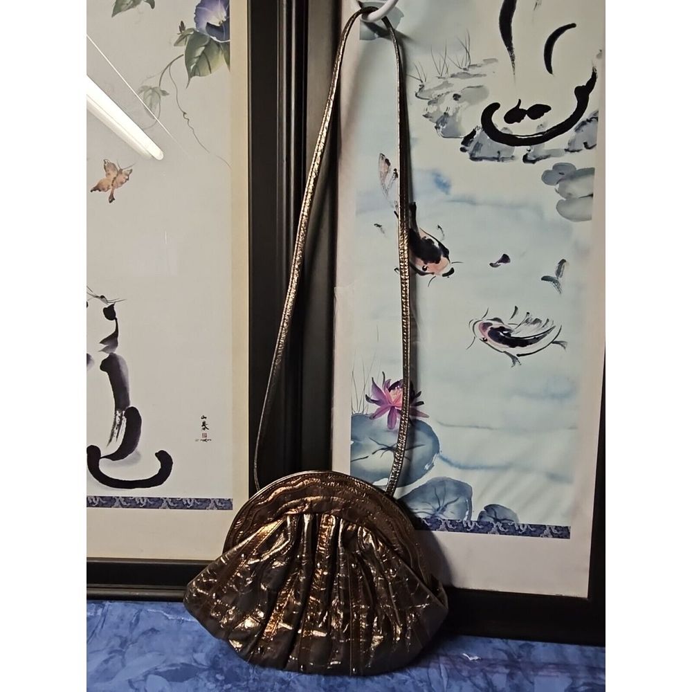 Vintage Rare Chic‎ Bronze metallic Retro Flap beaded leather crossbody clutch